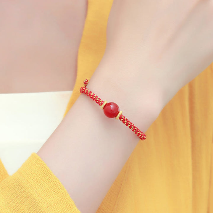 Buddha Stones Ręcznie robione Czerwony Agat Ametyst Złoty Kwarc Rutilowany Różowy Kryształ Koralik Spokojna Bransoletka Pleciona