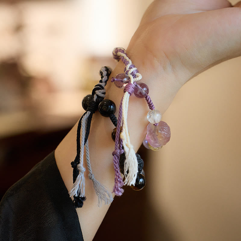 Buddha Stones Naturalny Fluoryt Ametyst Srebrny Połysk Obsydian Tygrysie Oko Ochrona Bransoletka Lina