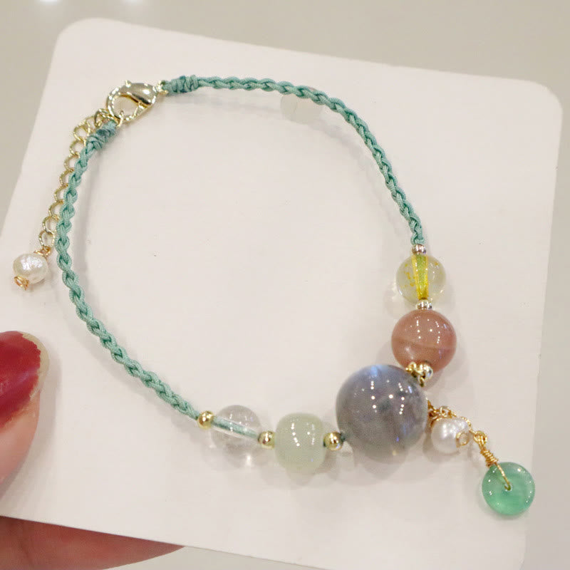 Buddha Stones , Kamień Księżycowy, Koraliki Kamienia Słonecznego, Klamra Pokoju, Uzdrawiająca Bransoletka