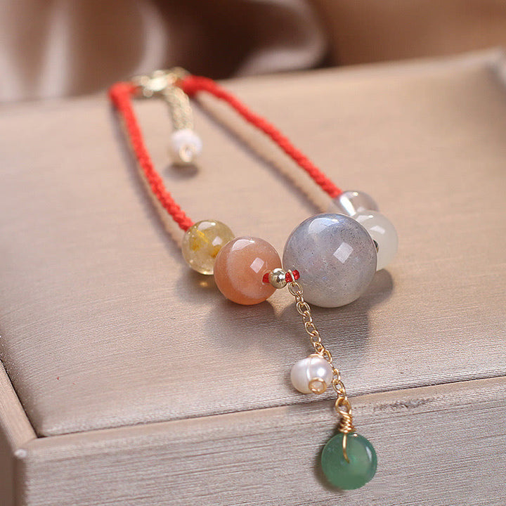 Buddha Stones , Kamień Księżycowy, Koraliki Kamienia Słonecznego, Klamra Pokoju, Uzdrawiająca Bransoletka