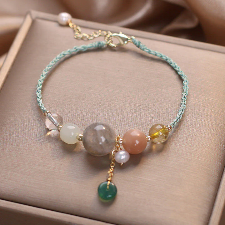 Buddha Stones , Kamień Księżycowy, Koraliki Kamienia Słonecznego, Klamra Pokoju, Uzdrawiająca Bransoletka