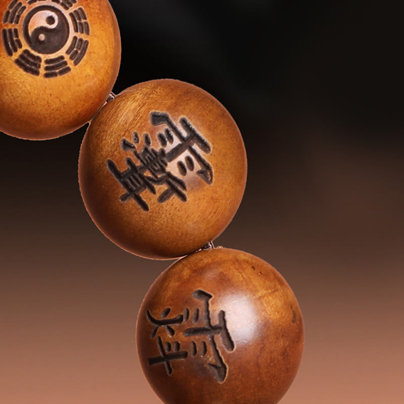 Buddha Stones Uderzone Piorunem Drewno Jujube Yin Yang Bagua Taoistyczne Taboo Znaki Grawerowana Bransoletka Ochronna