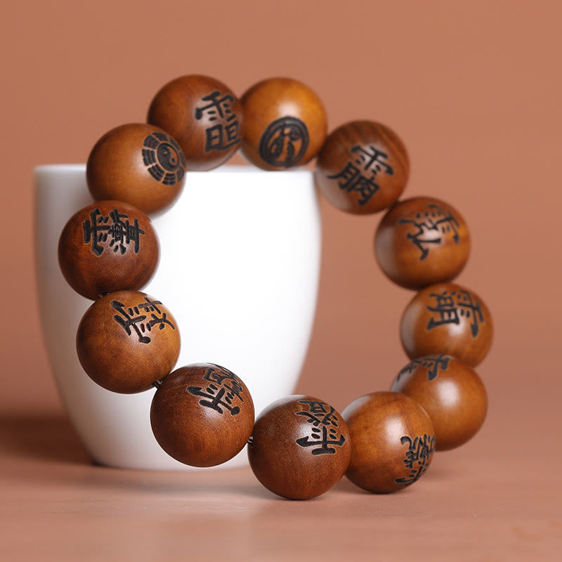 Buddha Stones Uderzone Piorunem Drewno Jujube Yin Yang Bagua Taoistyczne Taboo Znaki Grawerowana Bransoletka Ochronna