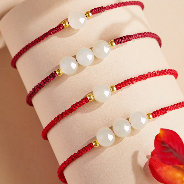 Buddha Stones, ręcznie robione, okrągłe, jadeitowe koraliki szczęścia, pleciona bransoletka dobrobytu