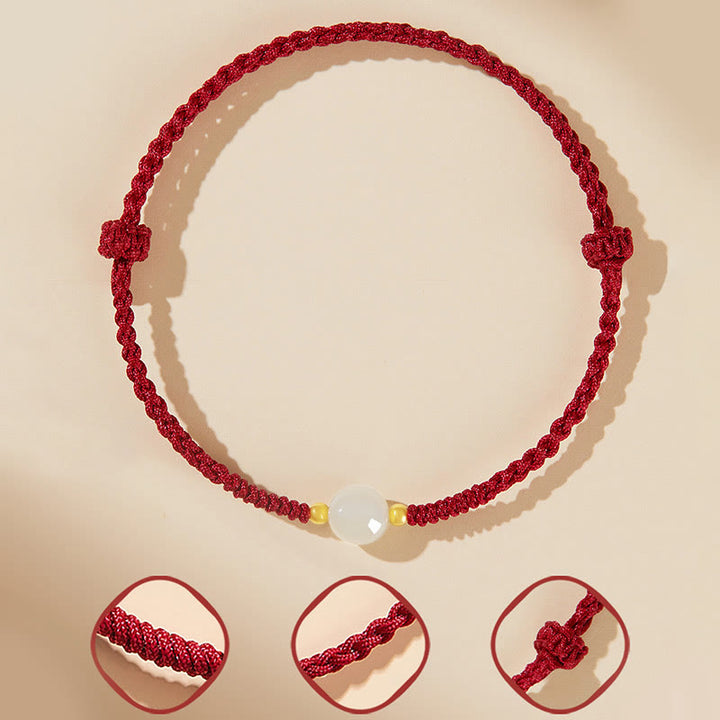 Buddha Stones, ręcznie robione, okrągłe, jadeitowe koraliki szczęścia, pleciona bransoletka dobrobytu