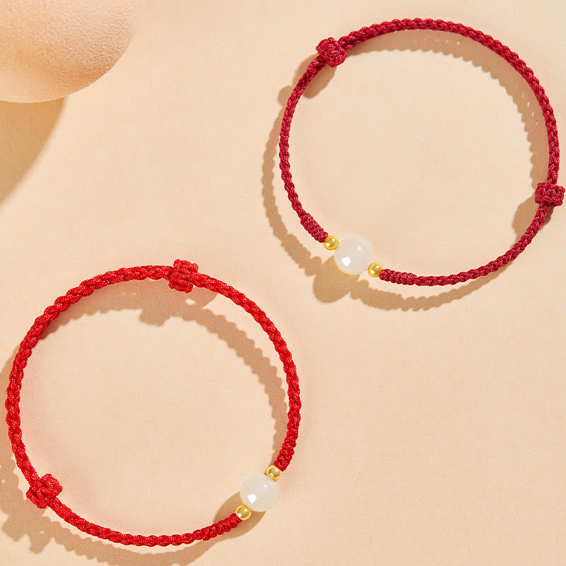 Buddha Stones, ręcznie robione, okrągłe, jadeitowe koraliki szczęścia, pleciona bransoletka dobrobytu