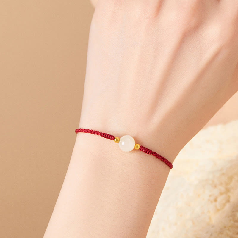 Buddha Stones, ręcznie robione, okrągłe, jadeitowe koraliki szczęścia, pleciona bransoletka dobrobytu