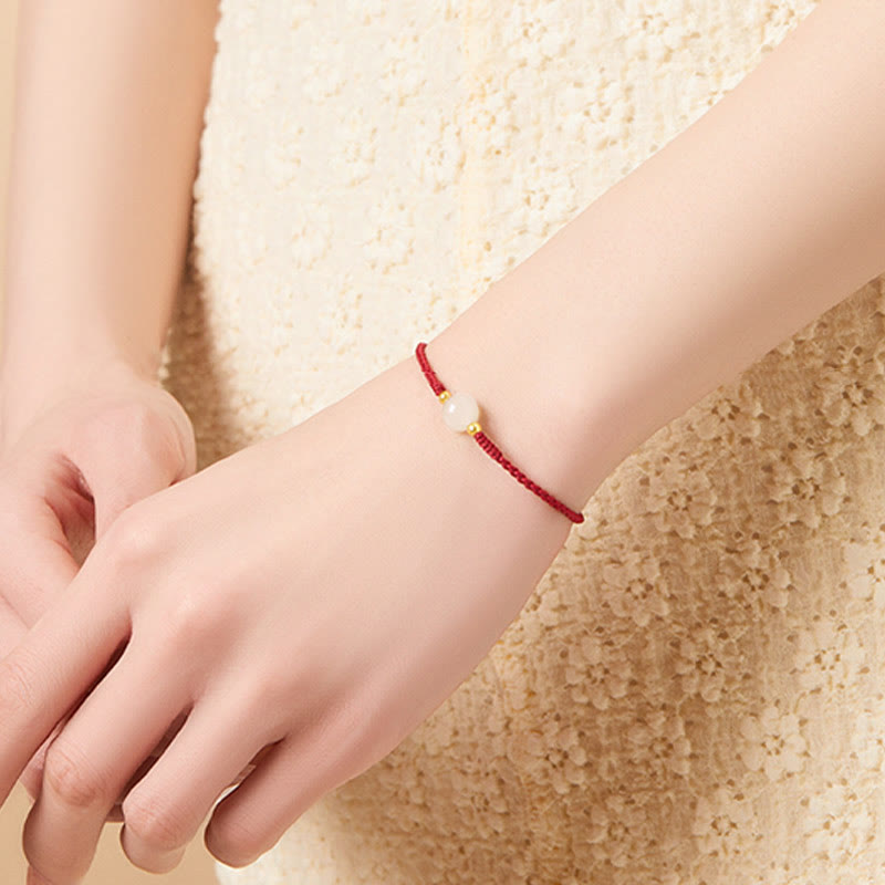 Buddha Stones, ręcznie robione, okrągłe, jadeitowe koraliki szczęścia, pleciona bransoletka dobrobytu