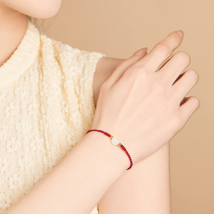 Buddha Stones, ręcznie robione, okrągłe, jadeitowe koraliki szczęścia, pleciona bransoletka dobrobytu