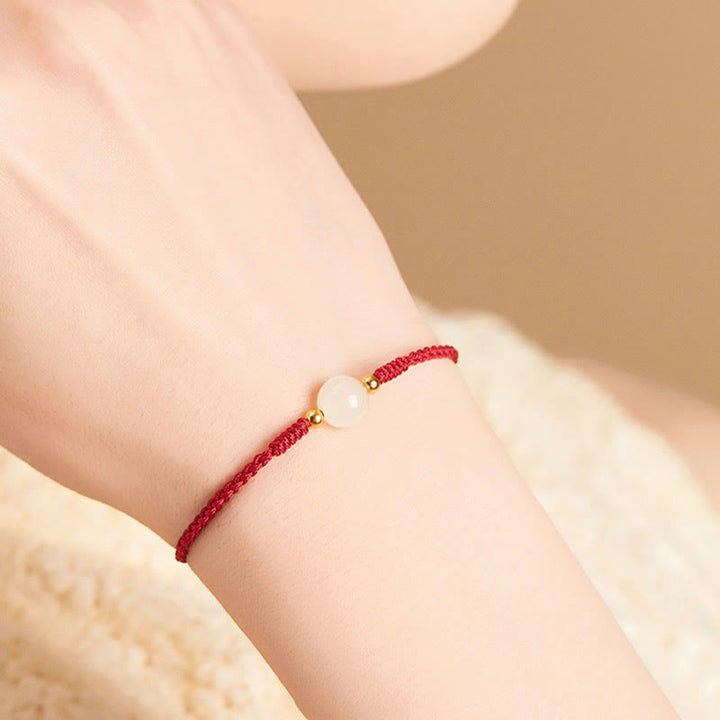 Buddha Stones, ręcznie robione, okrągłe, jadeitowe koraliki szczęścia, pleciona bransoletka dobrobytu