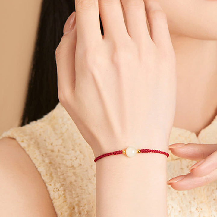 Buddha Stones, ręcznie robione, okrągłe, jadeitowe koraliki szczęścia, pleciona bransoletka dobrobytu