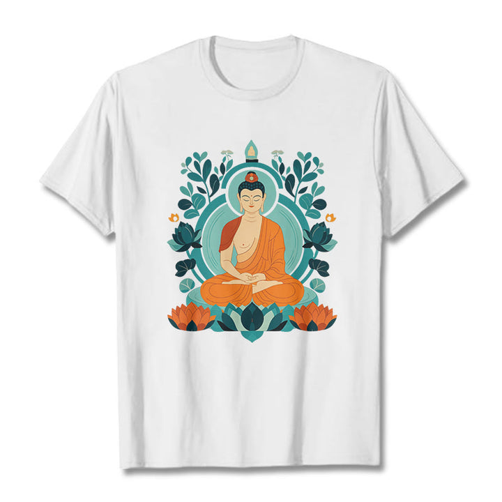 Koszulka z Buddha Stones Kamienie Lotos Budda Medytacja T-shirt - Biały - 2XL - image 2