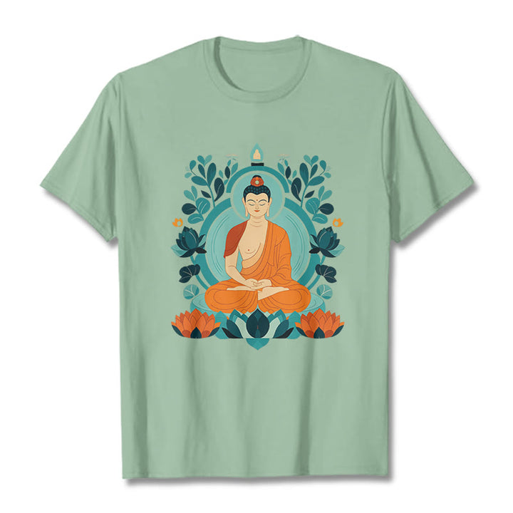 Koszulka z Buddha Stones Kamienie Lotos Budda Medytacja T-shirt - PaleGreen - 2XL - image 1