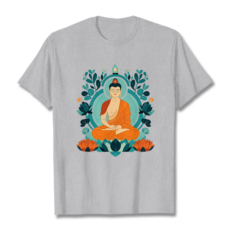 Koszulka z Buddha Stones Kamienie Lotos Budda Medytacja T-shirt - Jasnoszary - 2XL - image 12