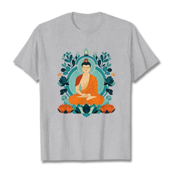 Koszulka z Buddha Stones Kamienie Lotos Budda Medytacja T-shirt - Jasnoszary - 2XL - image 12