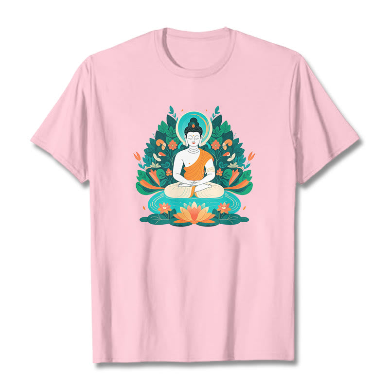 Buddha Stones Trawa Lotos Bodhisattwa Koszulka T-shirt - Jasnoróżowy - 2XL - image 12