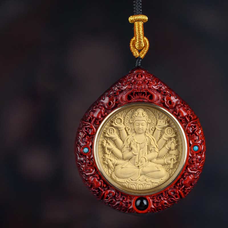 Buddha Stones Chiński Zodiak Natal Budda Mały Liść Czerwony Sandałowiec Heban Długowieczność Naszyjnik Wisiorek - Szczur-Tysiącramienny Awalokiteśwara - Drobnolistny czerwony sandałowiec - image 10