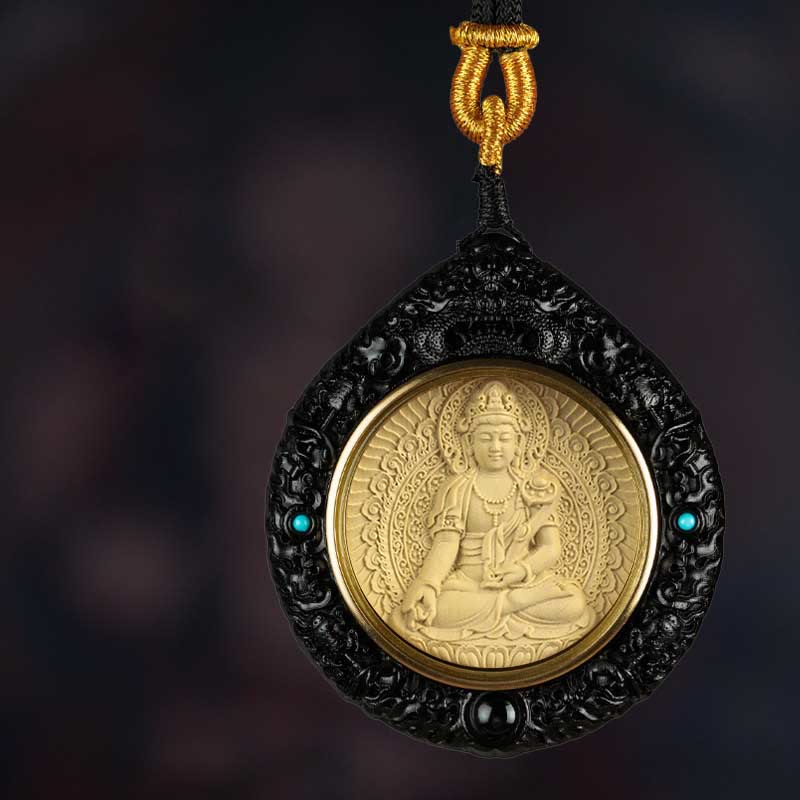 Buddha Stones Chiński Zodiak Natal Budda Mały Liść Czerwony Sandałowiec Heban Długowieczność Naszyjnik Wisiorek - Bodhisattwa Smok/Wąż-Samantabhadra  - Heban - image 8