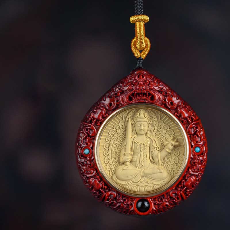 Buddha Stones Chiński Zodiak Natal Budda Mały Liść Czerwony Sandałowiec Heban Długowieczność Naszyjnik Wisiorek - Królik-Mandziuśri Bodhisattwa - Drobnolistny czerwony sandałowiec - image 16