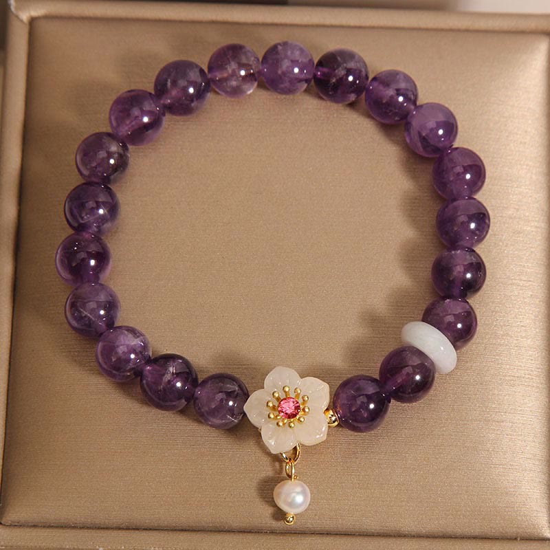Buddha Stones Naturalny Ametyst Biały Agat Perła Charm Bransoletka Równowaga