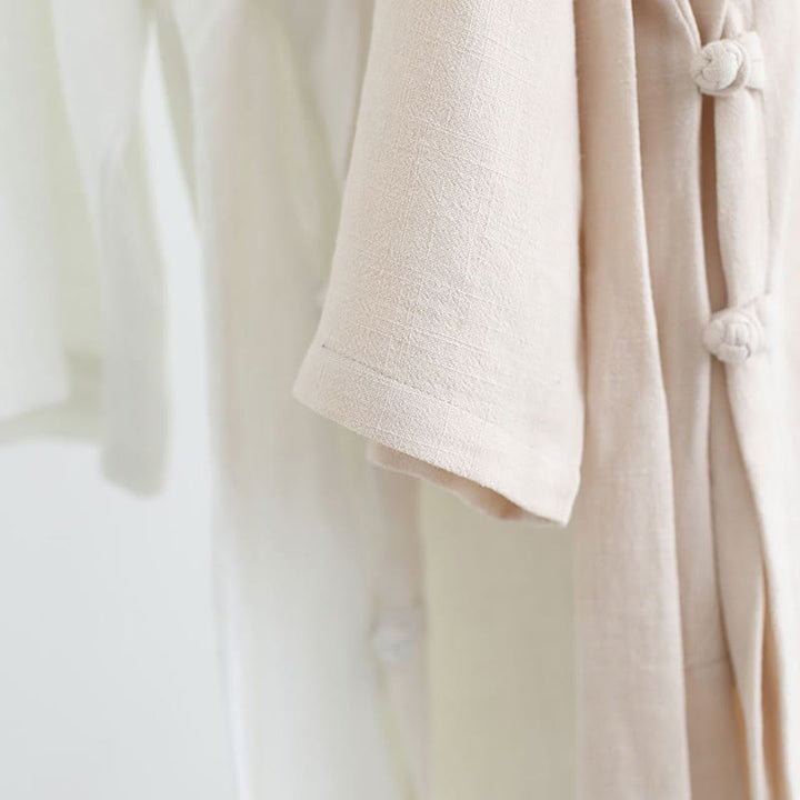 Buddha Stones 2 szt. Koszulka męska z długim rękawem i dekoltem w serek Top Spodnie Medytacja Zen Tai Chi Bawełna Lniany Zestaw Ubrań - image 19