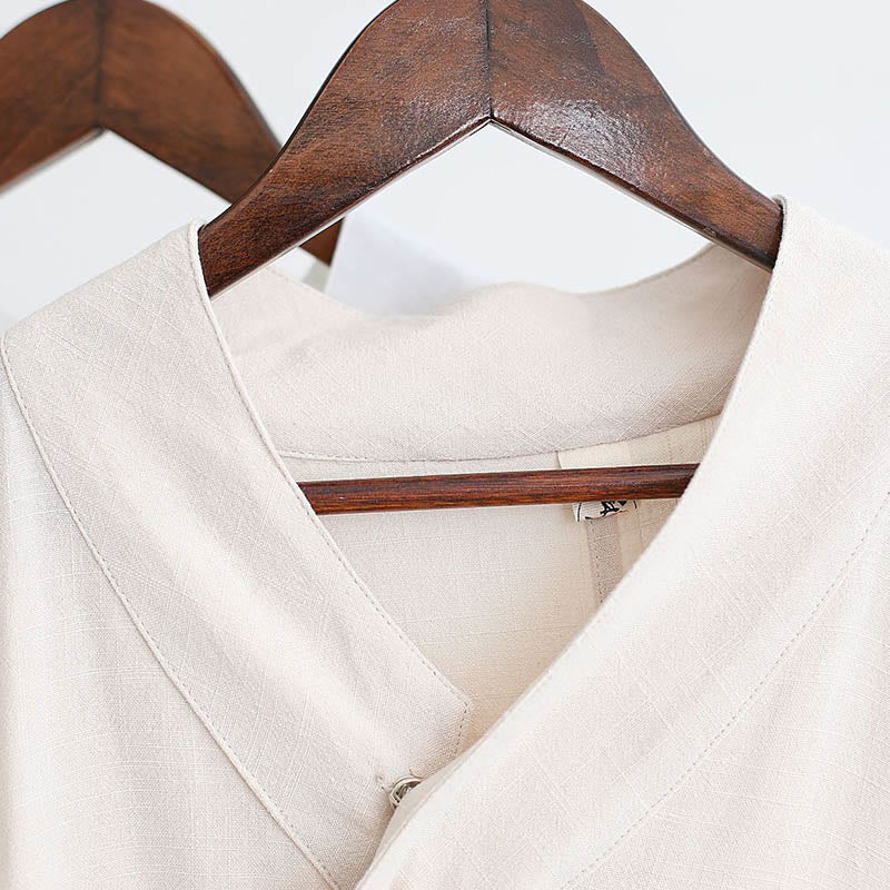 Buddha Stones 2 szt. Koszulka męska z długim rękawem i dekoltem w serek Top Spodnie Medytacja Zen Tai Chi Bawełna Lniany Zestaw Ubrań - image 16