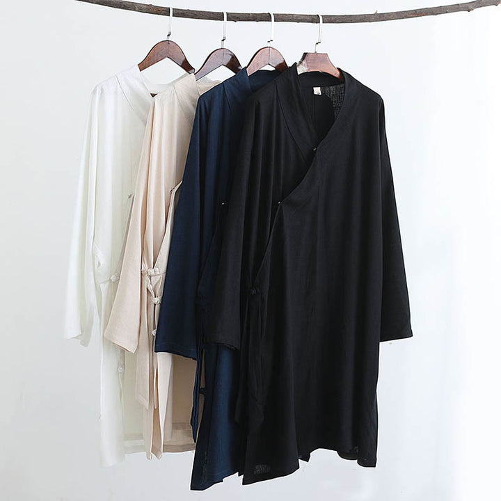 Buddha Stones 2 szt. Koszulka męska z długim rękawem i dekoltem w serek Top Spodnie Medytacja Zen Tai Chi Bawełna Lniany Zestaw Ubrań - image 43