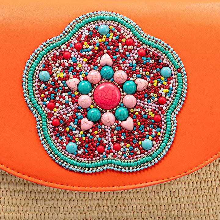 Buddha Stones Hamsa Słonia Kwiat Słomy Tkana Torba Crossbody Torba Na Ramię Torebka