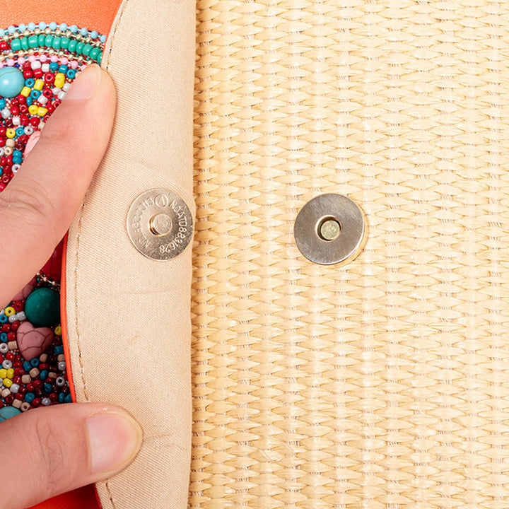 Buddha Stones Hamsa Słonia Kwiat Słomy Tkana Torba Crossbody Torba Na Ramię Torebka