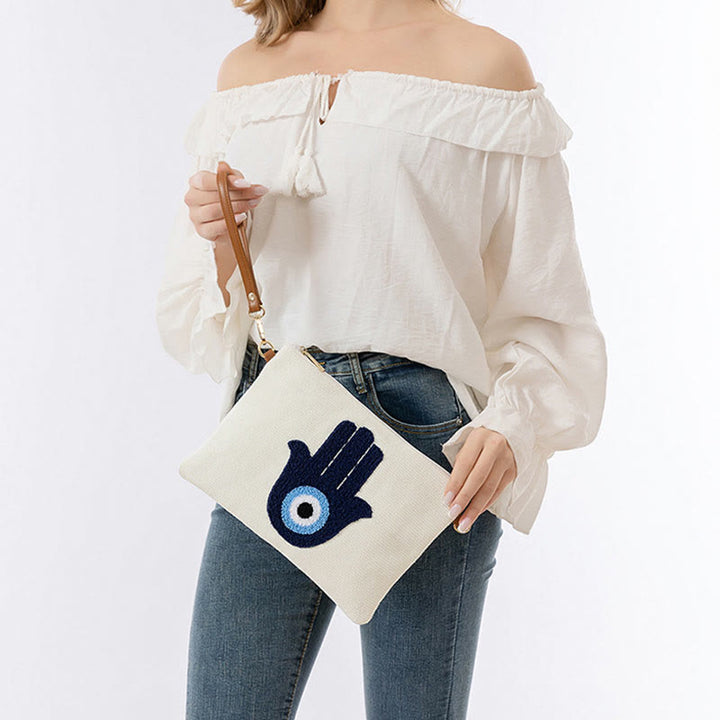 Buddha Stones Złe Oko Liść Hamsa Płócienna Torba Crossbody Torba na Ramię Torebka