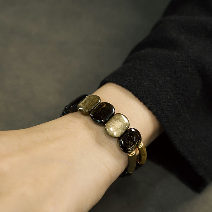 Bransoletka wzmacniająca z czarnego obsydianu i złotego połysku z Buddha Stones