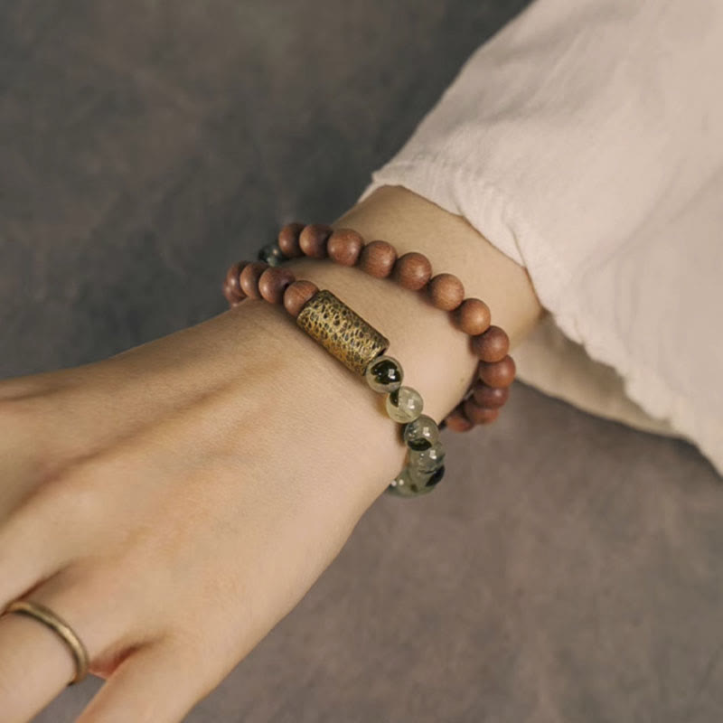 Bransoletka oczyszczająca Buddha Stones Green Rutilated Quartz Natural Sandałowiec