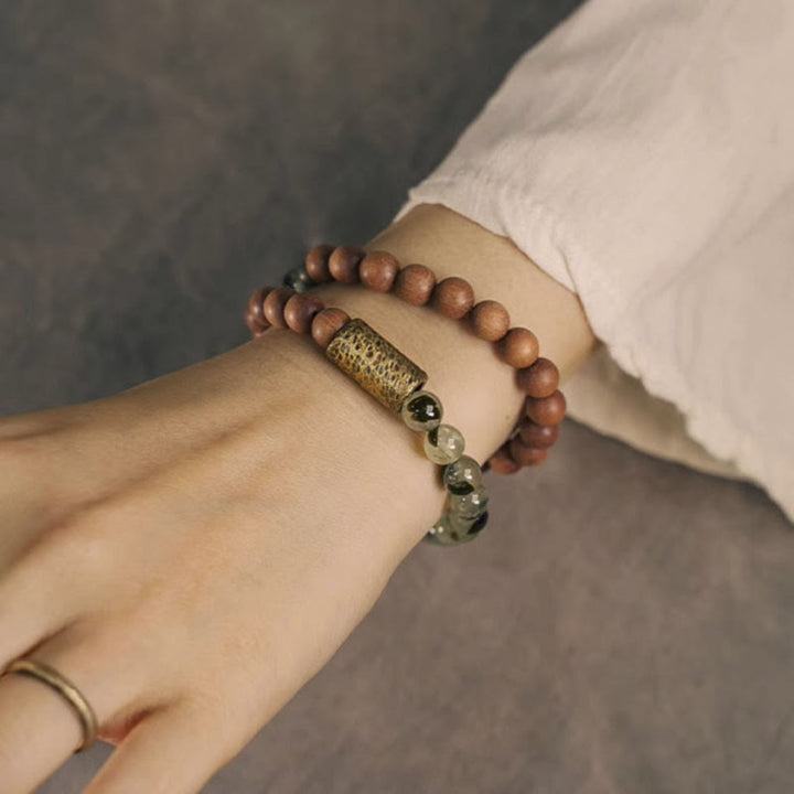 Bransoletka oczyszczająca Buddha Stones Green Rutilated Quartz Natural Sandałowiec