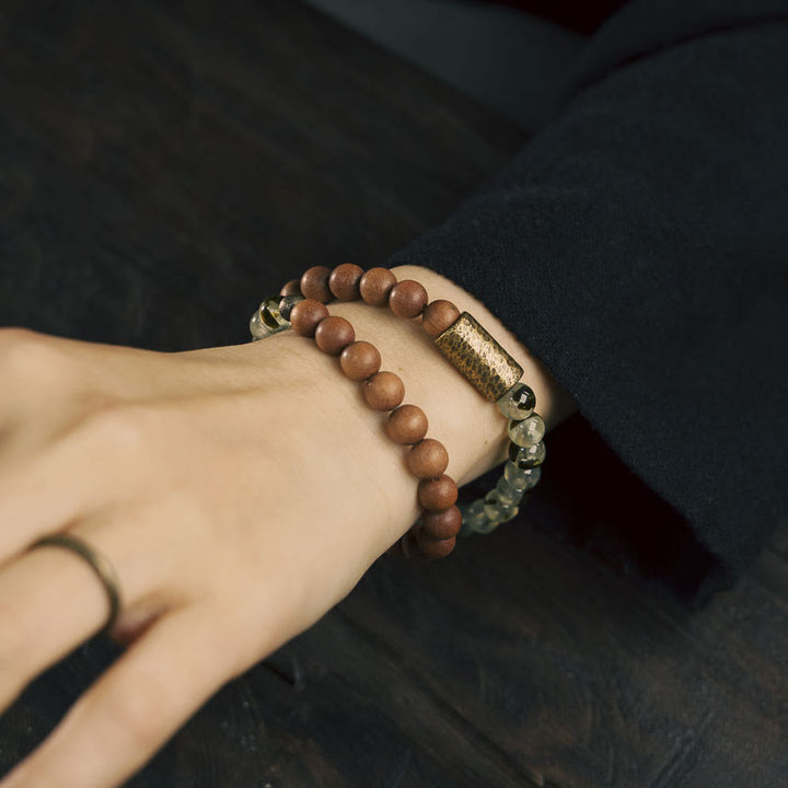 Bransoletka oczyszczająca Buddha Stones Green Rutilated Quartz Natural Sandałowiec