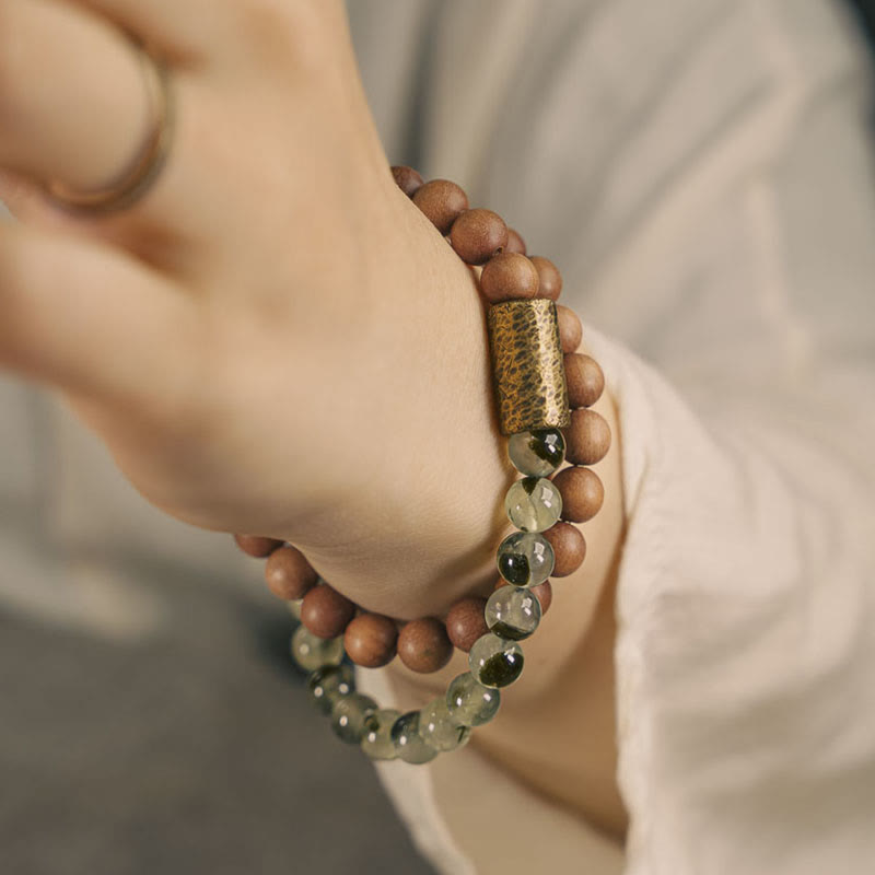 Bransoletka oczyszczająca Buddha Stones Green Rutilated Quartz Natural Sandałowiec