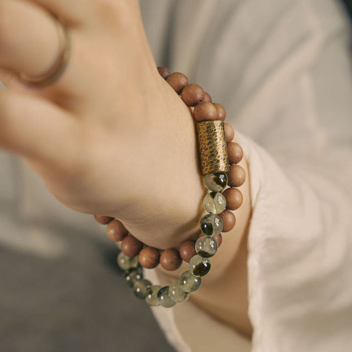 Bransoletka oczyszczająca Buddha Stones Green Rutilated Quartz Natural Sandałowiec