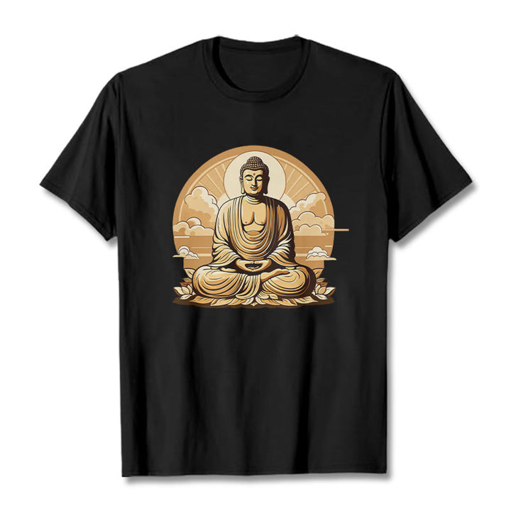 Buddha Stones Słońce Pomyślne Chmury Budda Koszulka T-shirt - Czarny - 2XL - image 6