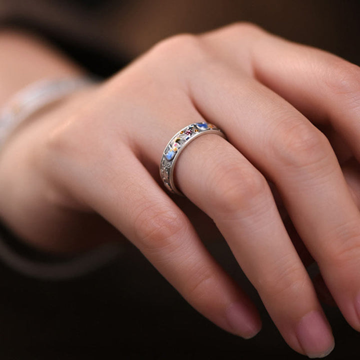 Buddha Stones Kolorowy Słoń Rzeźbiony Siła Regulowany Pierścień