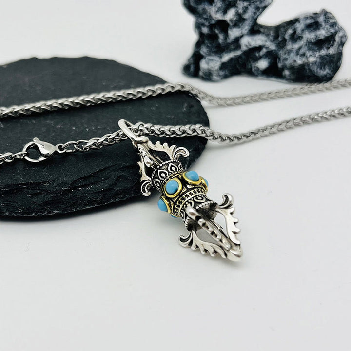 Buddha Stones Tybet Wadżra Dorje Wzór Miedź Szczęście Bogactwo Metal Naszyjnik Wisiorek