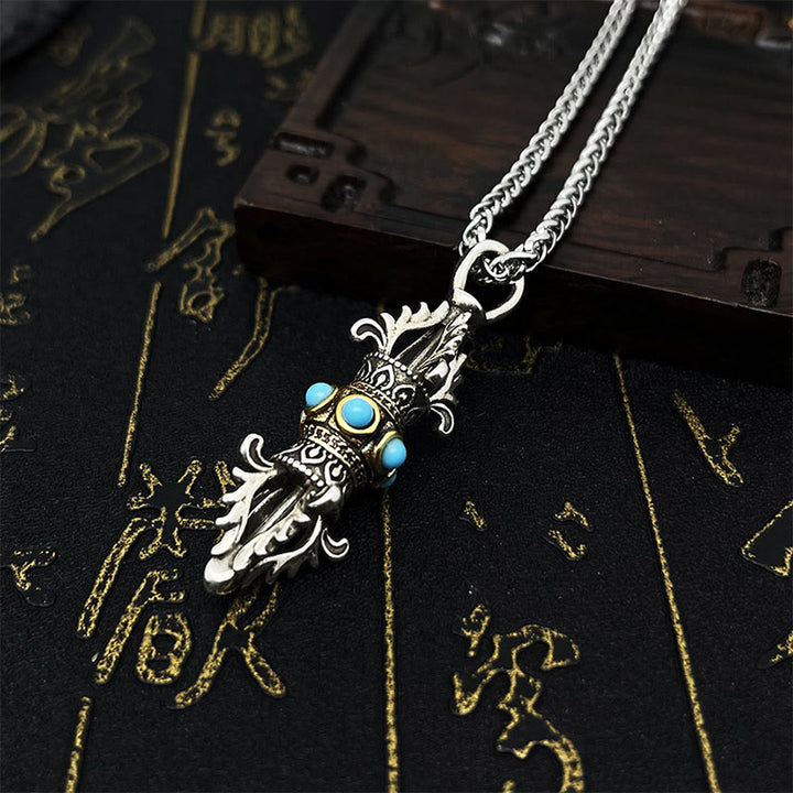 Buddha Stones Tybet Wadżra Dorje Wzór Miedź Szczęście Bogactwo Metal Naszyjnik Wisiorek