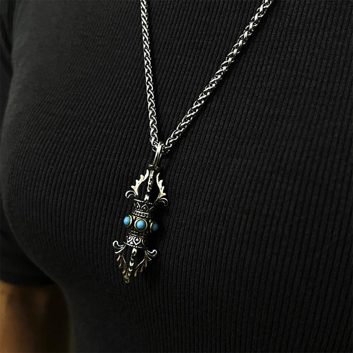 Buddha Stones Tybet Wadżra Dorje Wzór Miedź Szczęście Bogactwo Metal Naszyjnik Wisiorek