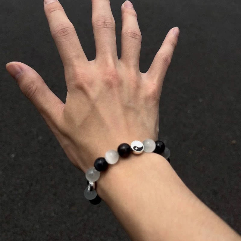 Bransoletka Buddha Stones Czarny Obsydian Kocie Oko Yin Yang Oczyszczająca Siła