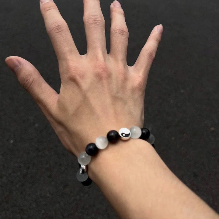 Bransoletka Buddha Stones Czarny Obsydian Kocie Oko Yin Yang Oczyszczająca Siła