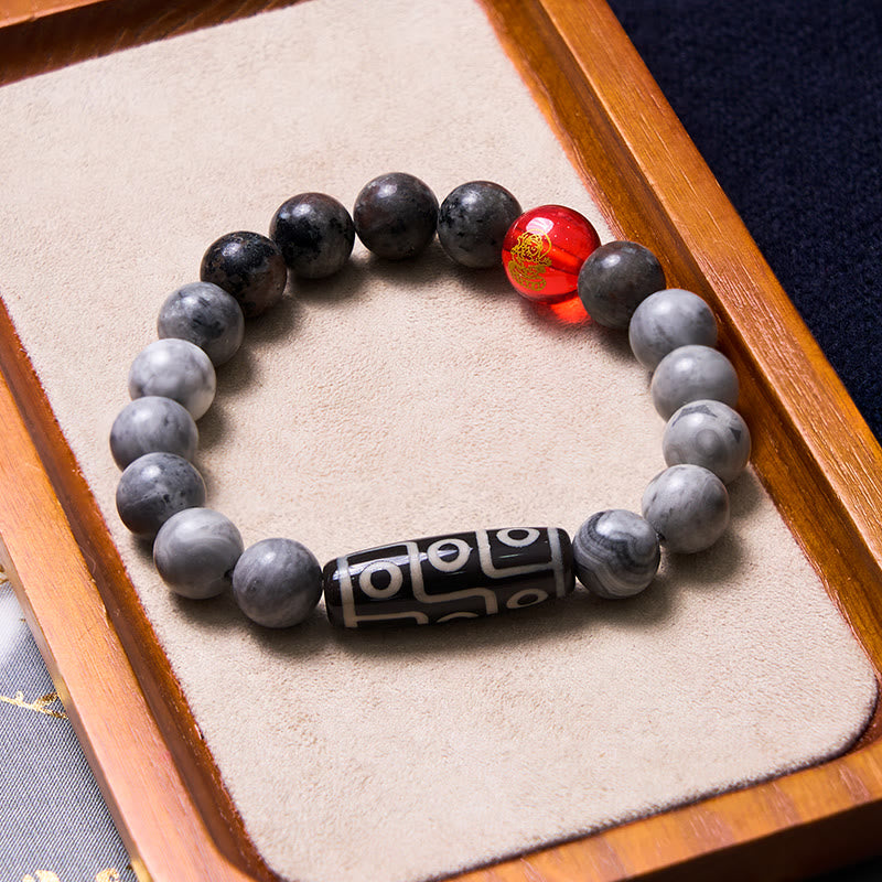 Buddha Stones Tybetańskie Dziewięciooczne Koraliki Dzi Bransoletka Picasso Jasper Positive