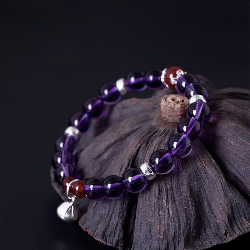 Buddha Stones 925 Srebro Sterling Naturalny Ametyst Czerwony Agat Bransoletka Lotus Positive