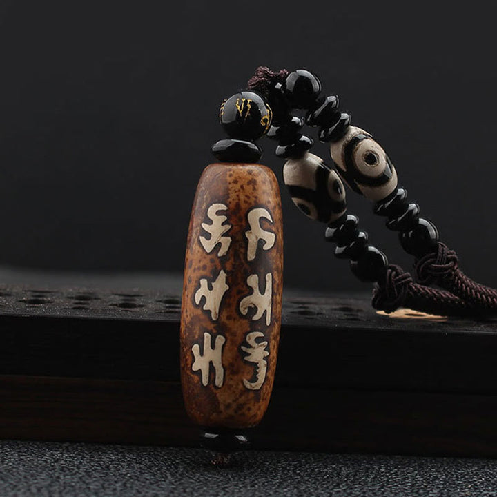 Buddha Stones Tybet Om Mani Padme Hum Dzi Koralik Avalokitesvara Wzór Bogactwa Naszyjnik Wisiorek - Dzi Bead - image 1