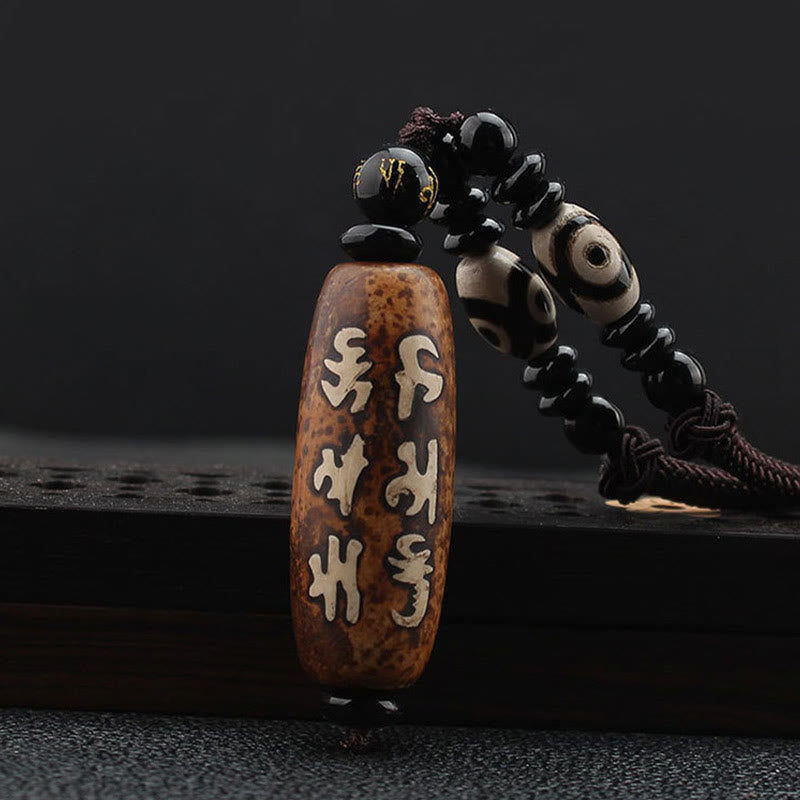 Buddha Stones Tybet Om Mani Padme Hum Dzi Koralik Avalokitesvara Wzór Bogactwa Naszyjnik Wisiorek - Dzi Bead - image 1