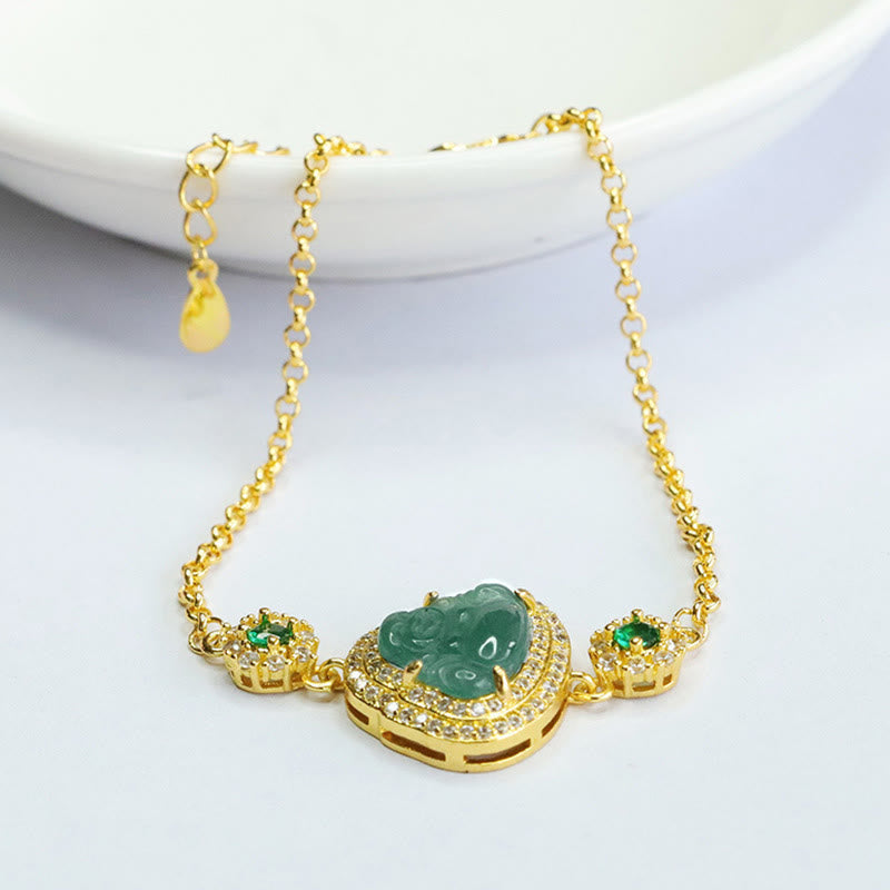 Bransoletka z Buddha Stones Śmiejący się Budda Zielony Jadeit Cyrkon Szczęście Łańcuszek