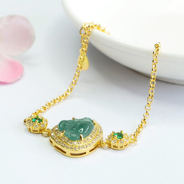 Bransoletka z Buddha Stones Śmiejący się Budda Zielony Jadeit Cyrkon Szczęście Łańcuszek