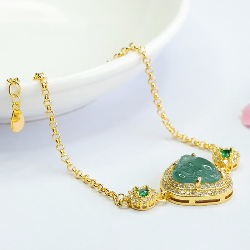 Bransoletka z Buddha Stones Śmiejący się Budda Zielony Jadeit Cyrkon Szczęście Łańcuszek